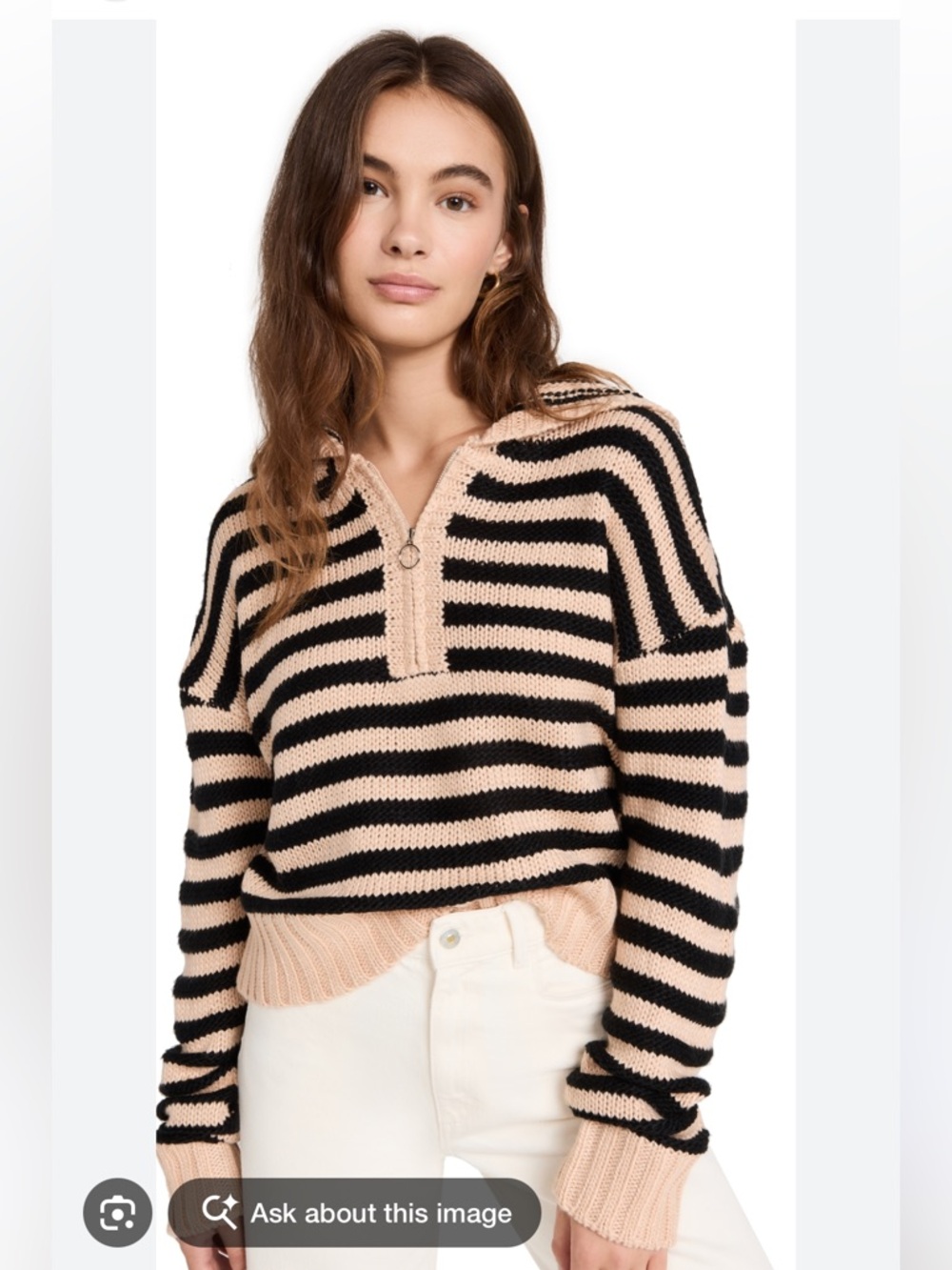 For Love And Lemons Elyse Tan and Black Striped Half-Zip Sweater